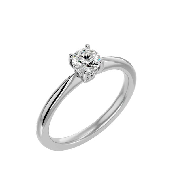 Josephine Round Cut Flower Basket Tapered Plain Band Solitaire Engagement Ring