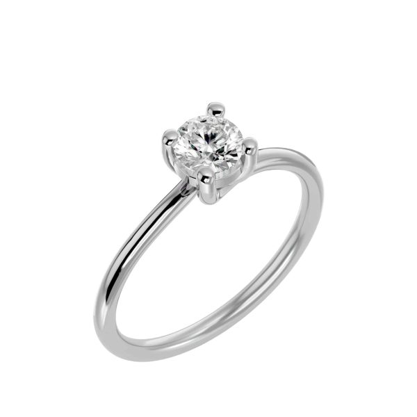 Round Cut Petite Crossed Wire Plain Band Solitaire Engagement Ring