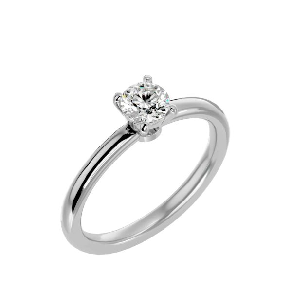 Round Cut 4 Claws Round Edge Plain Band Solitaire Engagement Ring