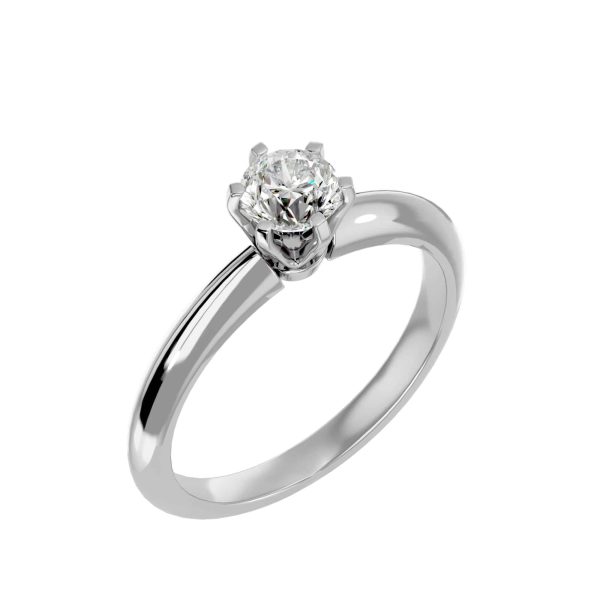 Round Cut Classic 6 Claws Knife Edge Plain Band Solitaire Engagement Ring