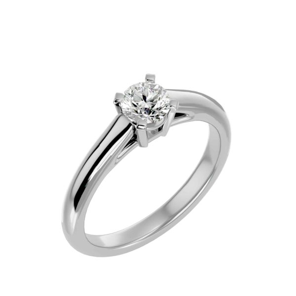 Round Cut High Dome Round Edge 4 Claws Plain Band Solitaire Engagement Ring