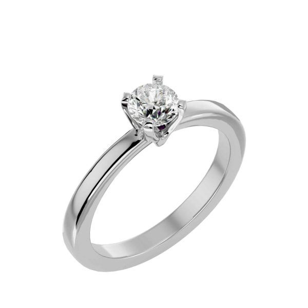 Round Cut Flat Round Edge 4 Claws Plain Band Solitaire Engagement Ring