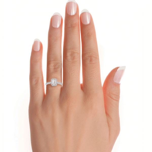 Emerald Cut Petite Pave-Set Halo Diamond Engagement Ring